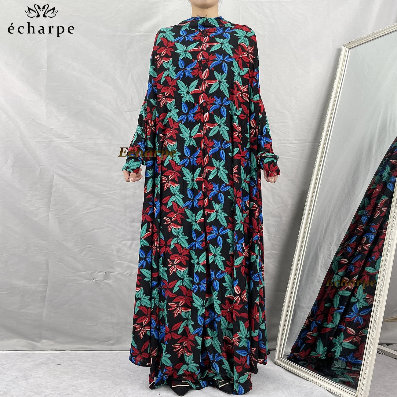 1 Pieces Muslim Hijabs Dress Women's Prayer Garment Dubai Abaya Arab Jibab Islam Flowers Djellaba Femmel Khimar Caftan Clothes