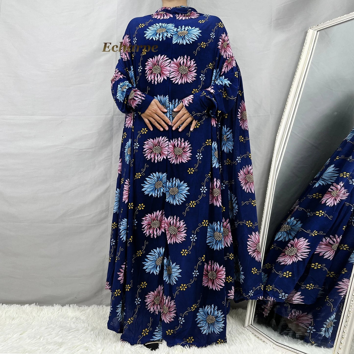 1 Pieces Muslim Hijabs Dress Women's Prayer Garment Dubai Abaya Arab Jibab Islam Flowers Djellaba Femmel Khimar Caftan Clothes