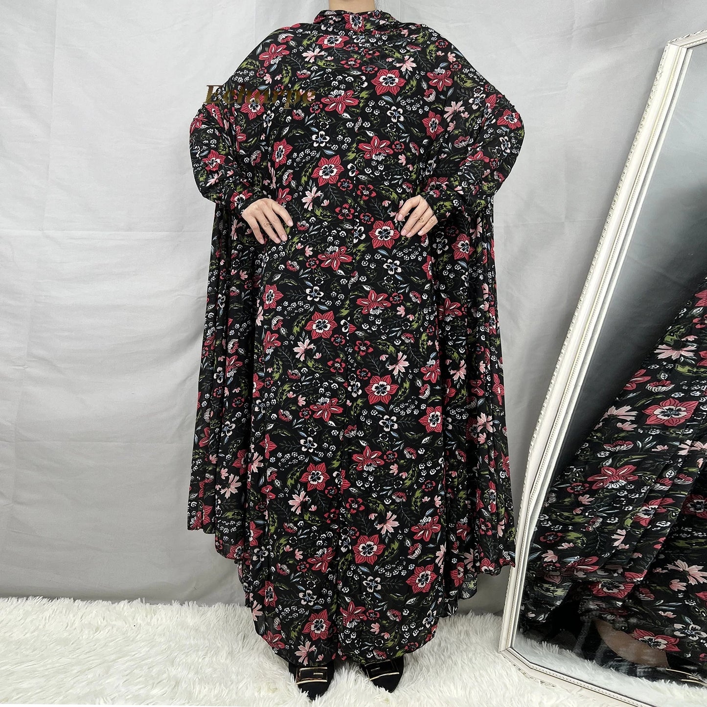 1 Pieces Muslim Hijabs Dress Women's Prayer Garment Dubai Abaya Arab Jibab Islam Flowers Djellaba Femmel Khimar Caftan Clothes