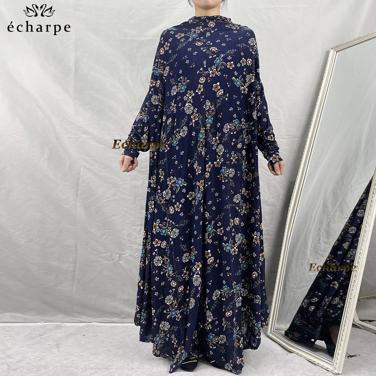 1 Pieces Muslim Hijabs Dress Women's Prayer Garment Dubai Abaya Arab Jibab Islam Flowers Djellaba Femmel Khimar Caftan Clothes