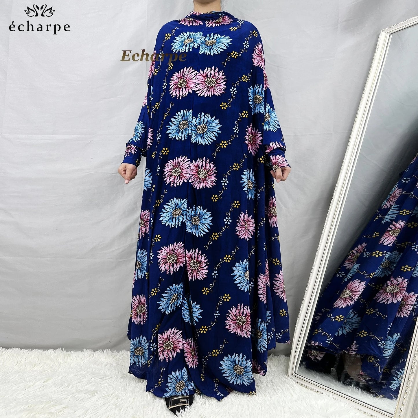 1 Pieces Muslim Hijabs Dress Women's Prayer Garment Dubai Abaya Arab Jibab Islam Flowers Djellaba Femmel Khimar Caftan Clothes