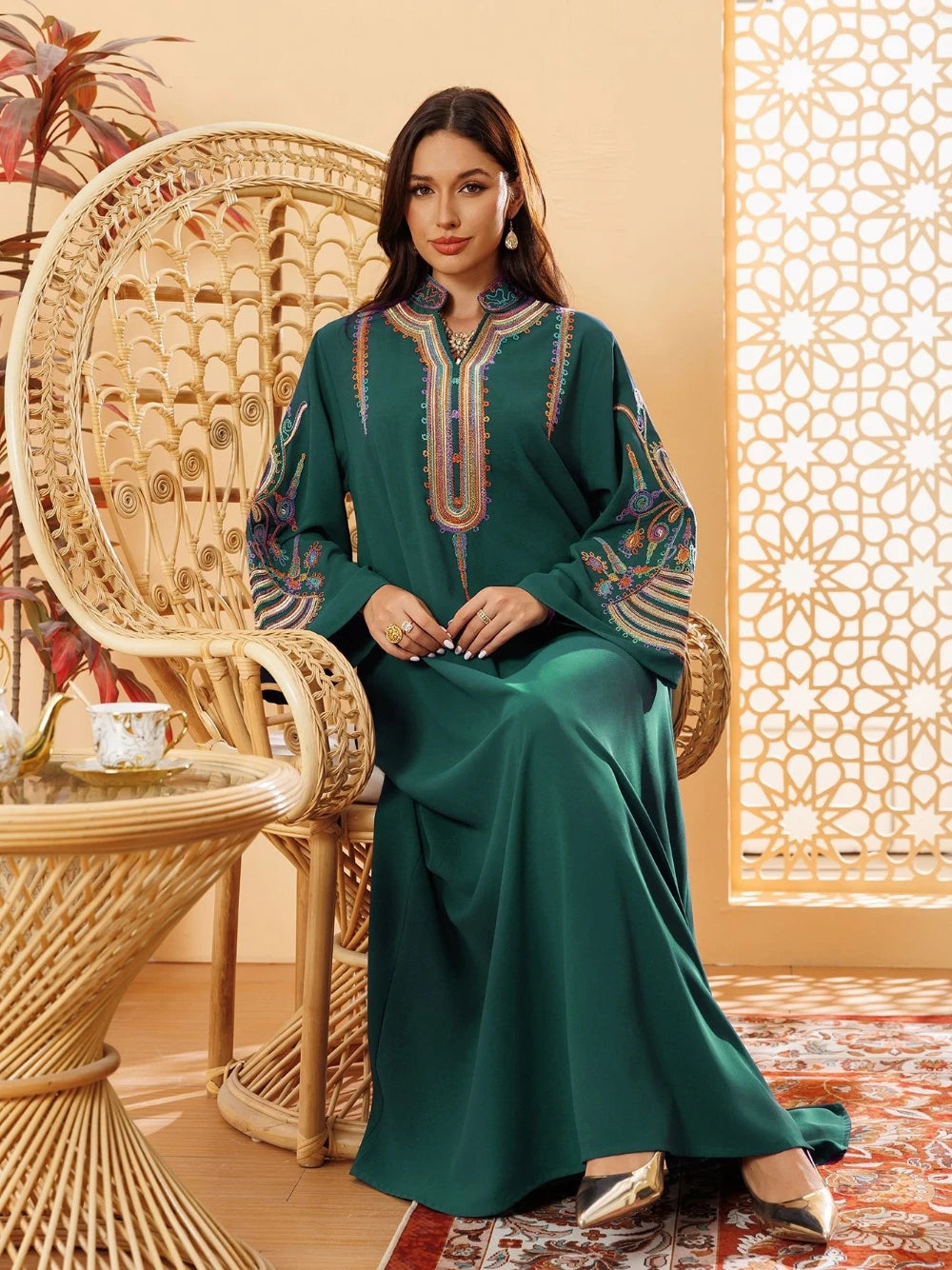 Abaya Cording Embroidery Evening Dress, Unique 5 Color Loose Kaftan Robe, Delicate Celebrity Cocktail Gown, Four Seasons