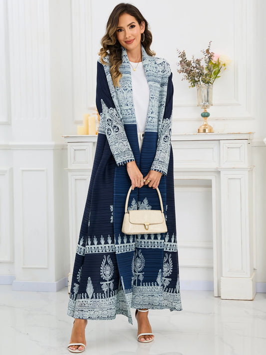 Eid Abaya Dubai Luxury For Women Miyake Pleated Plus Size Middle Eastern Clothing Long Sleeve Coat With Belt Female Formal Robe