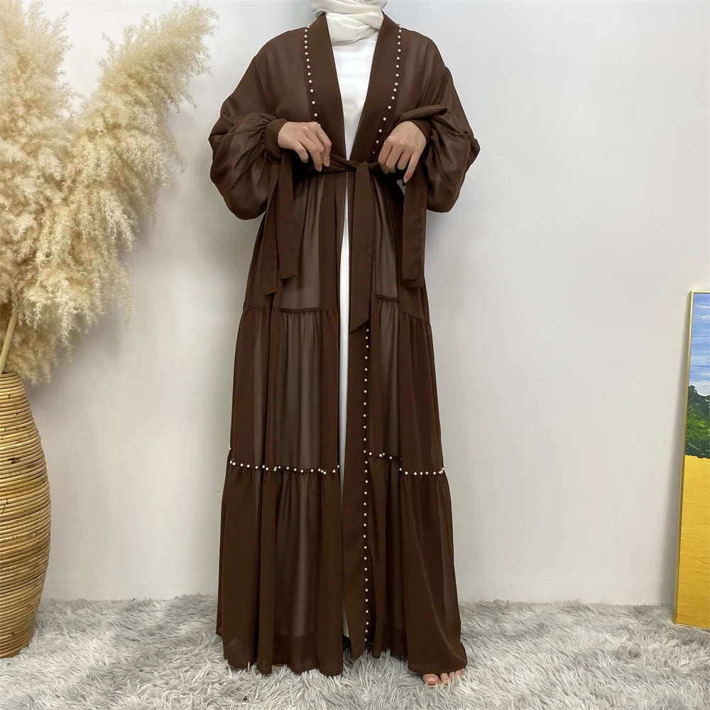 Abaya Dubai Muslim women's fashion Cardigan dress Arab net color studded Moo chiffon elegant temperament cardigan robe